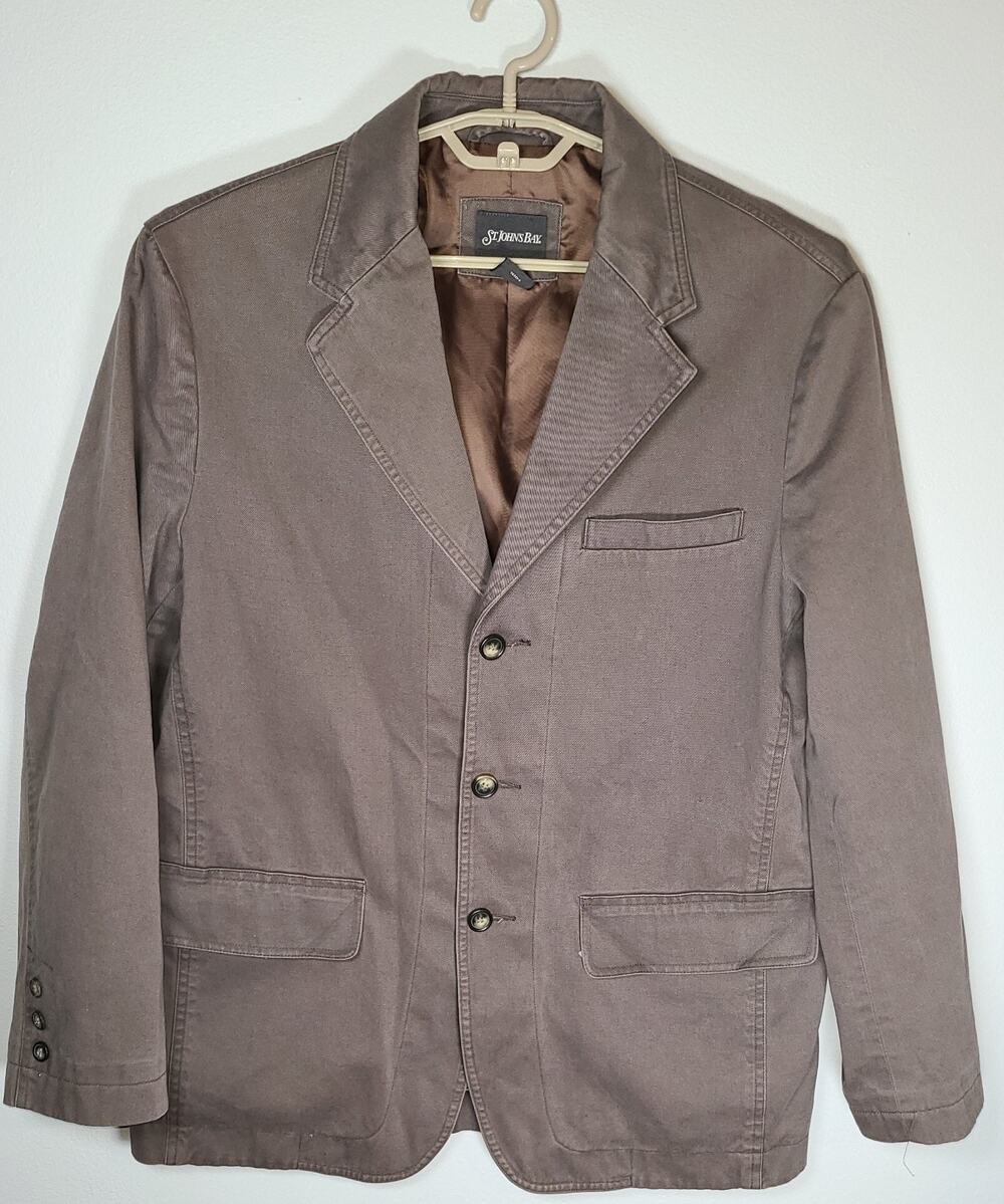 St John’s Bay Men’s Dark Greige 100% Cotton Casual Blazer 44R Jacket